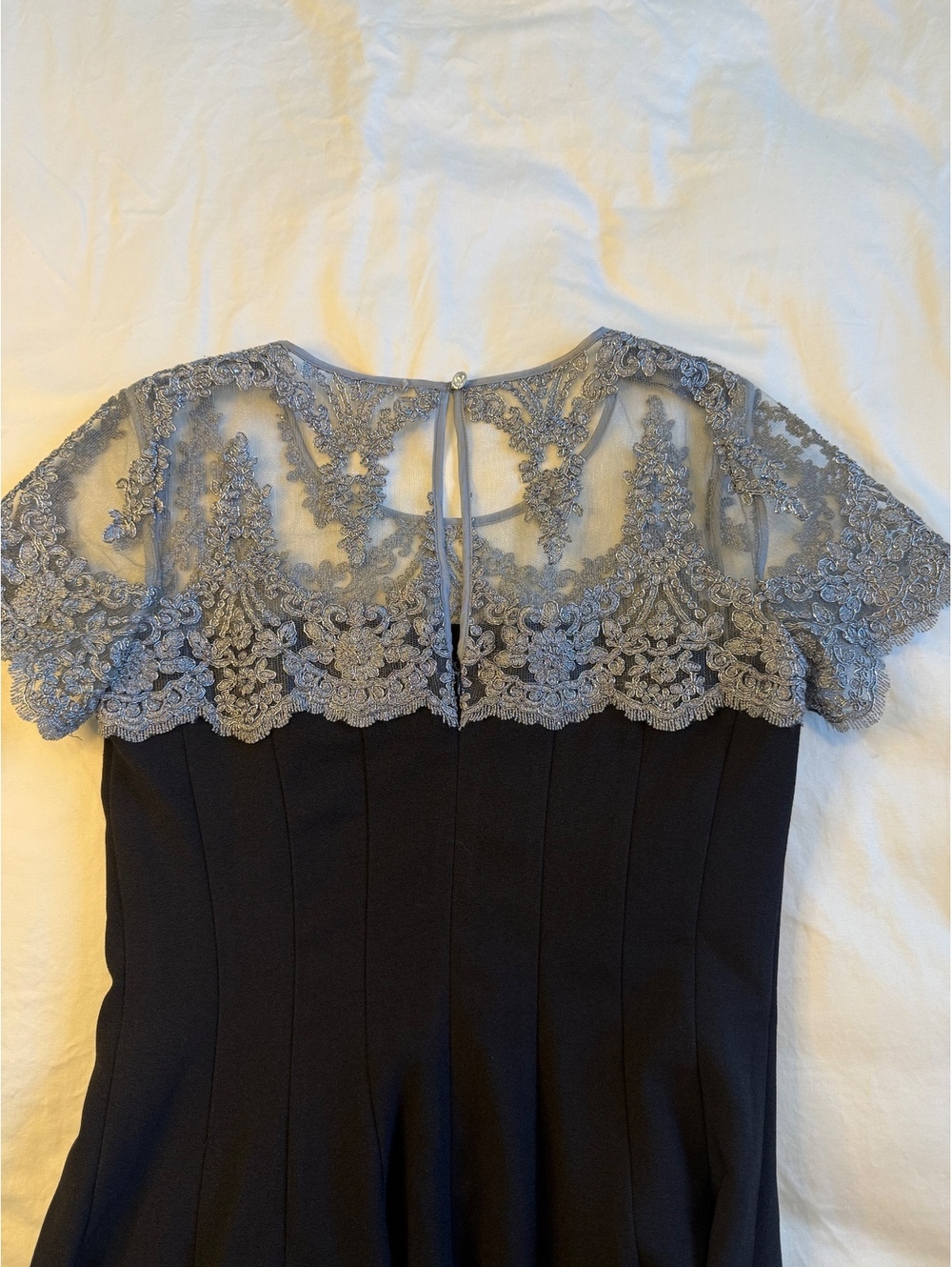 Chetta B Black Dress with Gray Lace Overlay, Size 8 - Picture 9 of 12